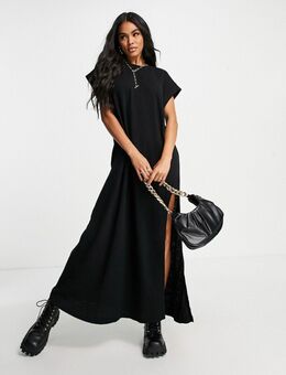 Lange jersey jurk met zijsplit in zwart