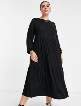 Midaxi jurk met ballonmouwen in zwart