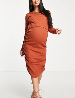 Mamalicious - Zwangerschapskleding - Aangerimpelde midi jurk in oranje