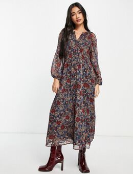 Midi-jurk met winterse bloemenprint-Veelkleurig
