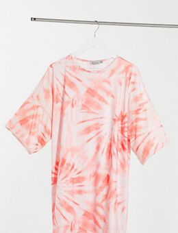 Ruimvallende T-shirtjurk in tie-dye-Roze
