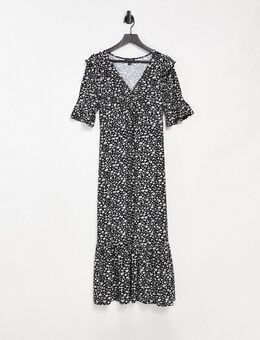 Midaxi jurk met 3/4 mouw en bloemenprint-Meerkleurig