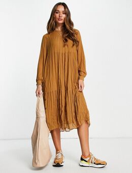 Gelaagde lange jurk in bruin