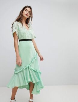 Midi-jurk met kanten lijfje-Groen