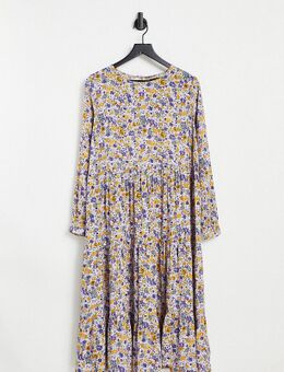 Pieces Curve - Lange jurk met stroken en fijne bloemenprint-Veelkleurig