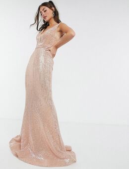 Bandeau maxi-jurk met inkeping in roze
