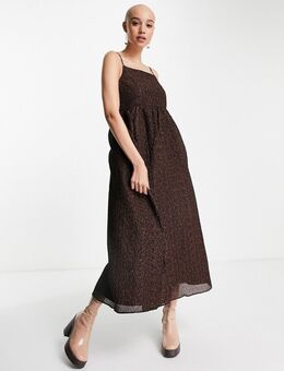 Midi cami-jurk met A-lijn in bruin met textuur