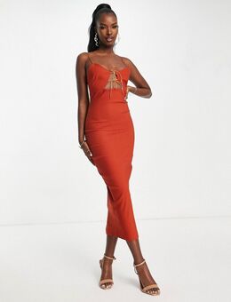 Bodycon midi-jurk in roestkleur-Oranje