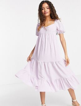 Urban Threads - Petite - Gestreepte midi jurk met stroken in lila-Paars