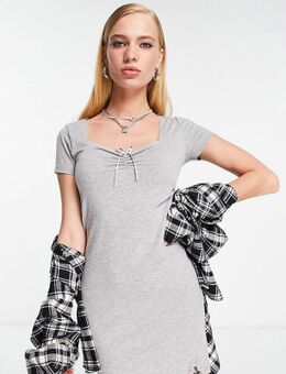 Inspired - Jersey mini-jurk met strikdetail in gemêleerd grijs