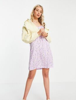 PIECES - Tall - Exclusives - Rechtvallende mini jurk in lila met bloemenprint-Meerkleurig