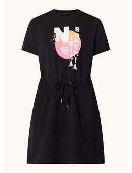 Sunset mini T-shirt jurk met print en trekkoord