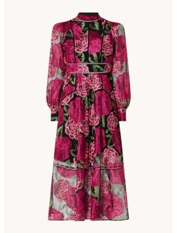Auubrey midi A-lijn jurk met bloemenprint en borduring