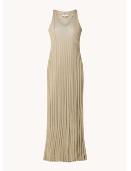 Metallic fijngebreid semi-transparante maxi jurk met lurex