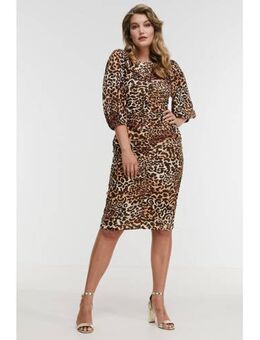 Mesh jurk met dierenprint bruin/naturel