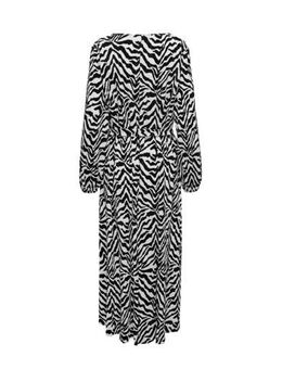 Maxi jurk met all over print en ceintuur zwart/wit