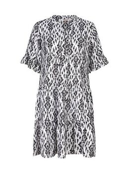 A-lijn jurk met all over print wit/zwart