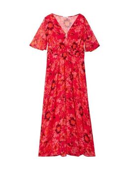Semi-transparante jurk met all over print rood/multi