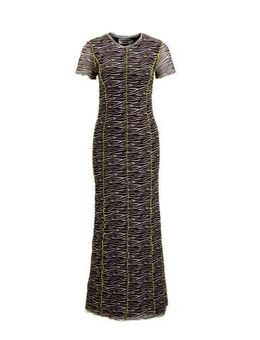 Gebreide mesh maxi jurk Maude met zebraprint en mesh bruin/beige/geel