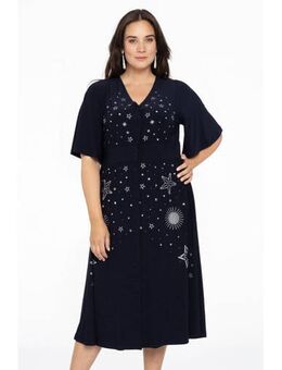 A-lijn jurk DOLCE van travelstof met all over print donkerblauw