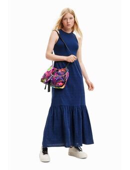 Maxi jurk met volant donkerblauw