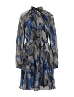 Blousejurk met all over print en ceintuur blauw/grijs/zwart