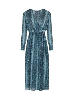 Semi-transparante maxi jurk met all over print blauw/ donkerblauw