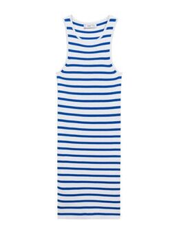 Ribgebreide bodycon jurk wit/blauw