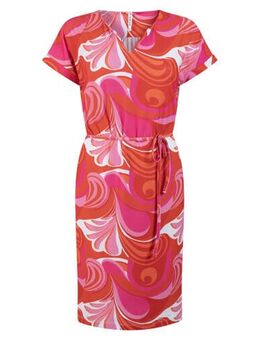 Jurk met all over print en ceintuur rood/roze/oranje