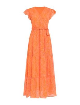 Maxi overslagjurk met all over print oranje