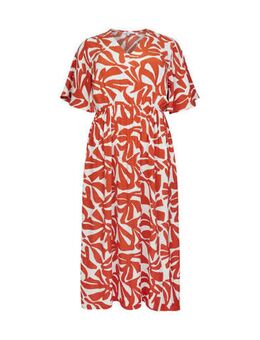Maxi A-lijn jurk met all over print oranje/wit