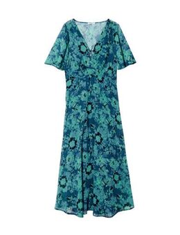 Semi-transparante jurk met all over print blauw/groen