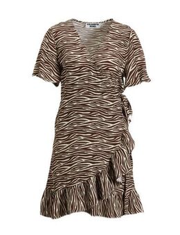 Jurk Telsi met zebraprint en ruches bruin/beige