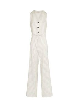 Jumpsuit met krijtstreep ecru/ zwart