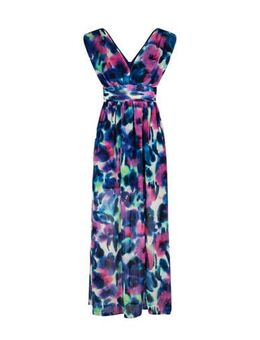 Maxi jurk met all over print met open rug multi