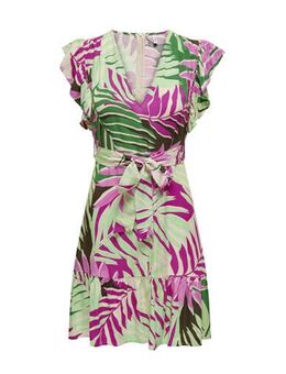 A-lijn jurk met all over print en ruches groen/paars