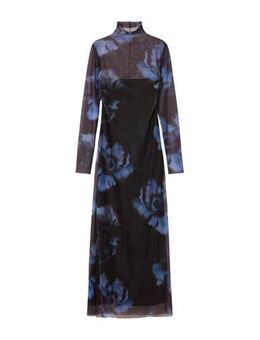 Gebloemde mesh maxi jurk blauw