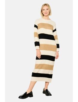 Gestreepte jurk camel/ecru/zwart