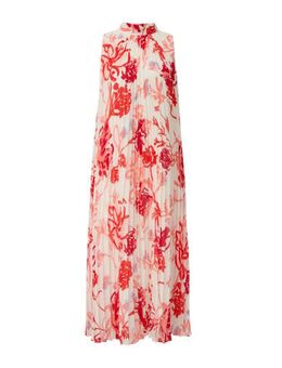 A-lijn jurk met all over print en open detail ecru/rood/zalm