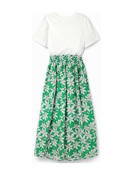 Gebloemde maxi A-lijn jurk wit/groen