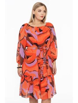 Off shoulder jurk met all over print oranje
