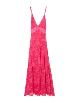 Semi-transparante maxi jurk met all over print en volant roze