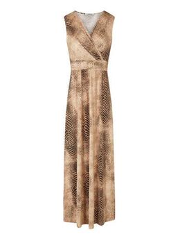 Maxi jurk met slangenprint en plooien beige/bruin