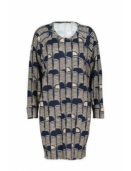 Jurk met all over print donkerblauw/ecru