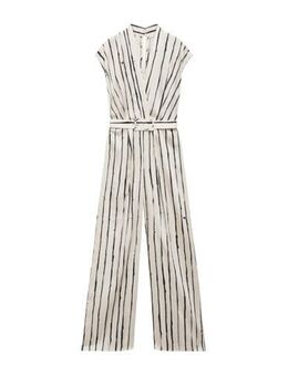 Gestreepte jumpsuit ecru/zwart