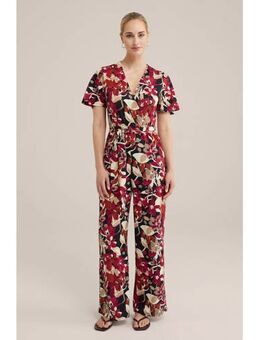 Gebloemde jumpsuit rood/zwart/beige