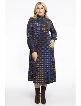 A-lijn jurk DOLCE van travelstof met all over print bruin/blauw/wit