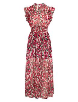 Semi-transparante maxi jurk met all over print en glitters roze/ ecru