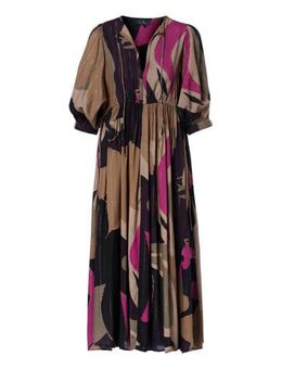 Maxi jurk Sophie met all over print taupe/roze/zwart