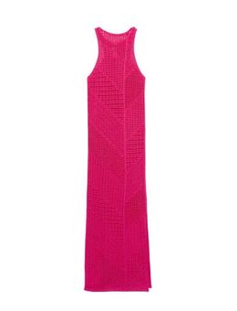 Semi-transparante crochet maxi jurk roze